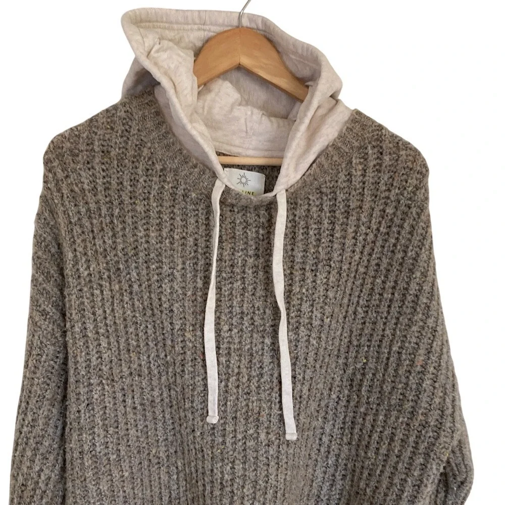 Aerie Womens Cozy Ribbed Chunky Knit Hoodie Sweater Size Medium Tan Brown‎